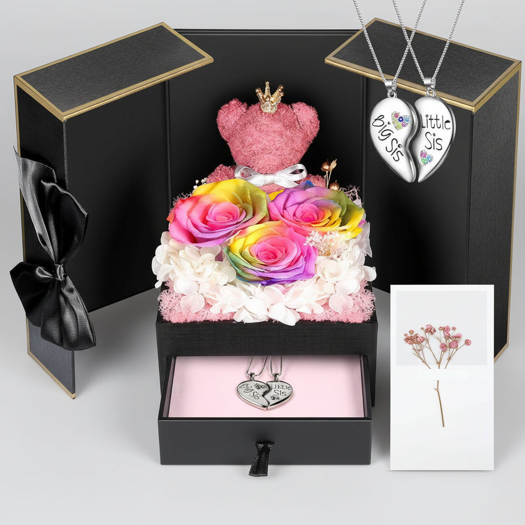 Caixa de Presente Rose Guardada Urso Feito à Mão Colar Eu Amo-Te