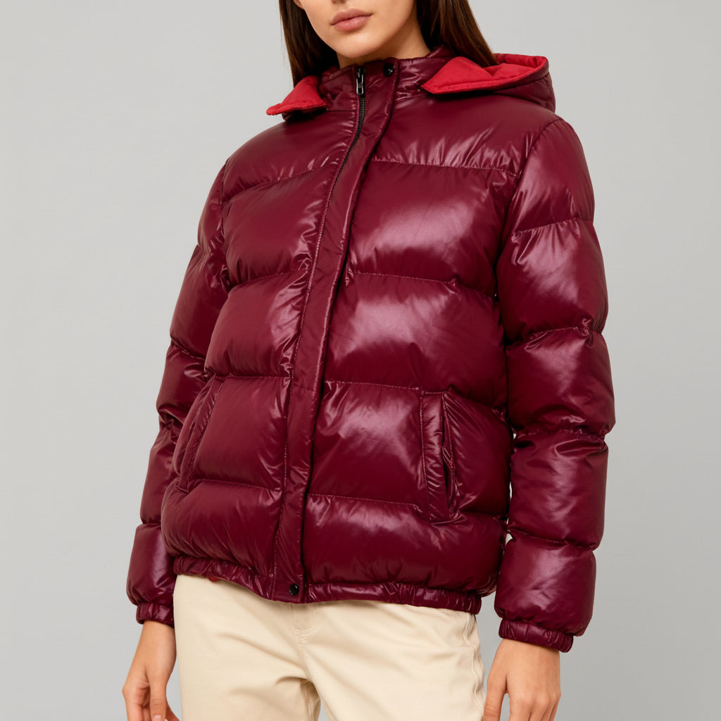 Dames Steppjacke Glanzend Warm Lichtgewicht Winterjas Rits