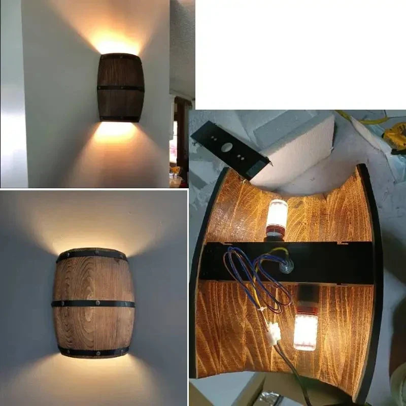 RusticCask - Lámpara de Pared de Madera en Estilo Vintage para Salón y Bar