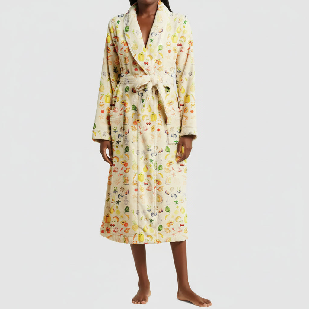 Robe de Banho Senhora Flanela Estampado Floral Macio e Quente para a Manhã