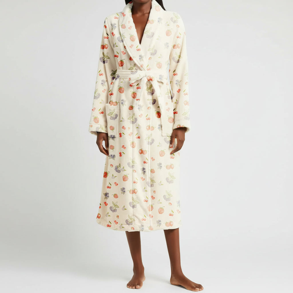 Robe de Banho Senhora Flanela Estampado Floral Macio e Quente para a Manhã