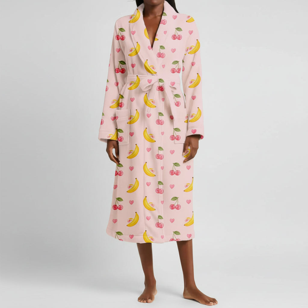 Robe de Banho Senhora Flanela Estampado Floral Macio e Quente para a Manhã