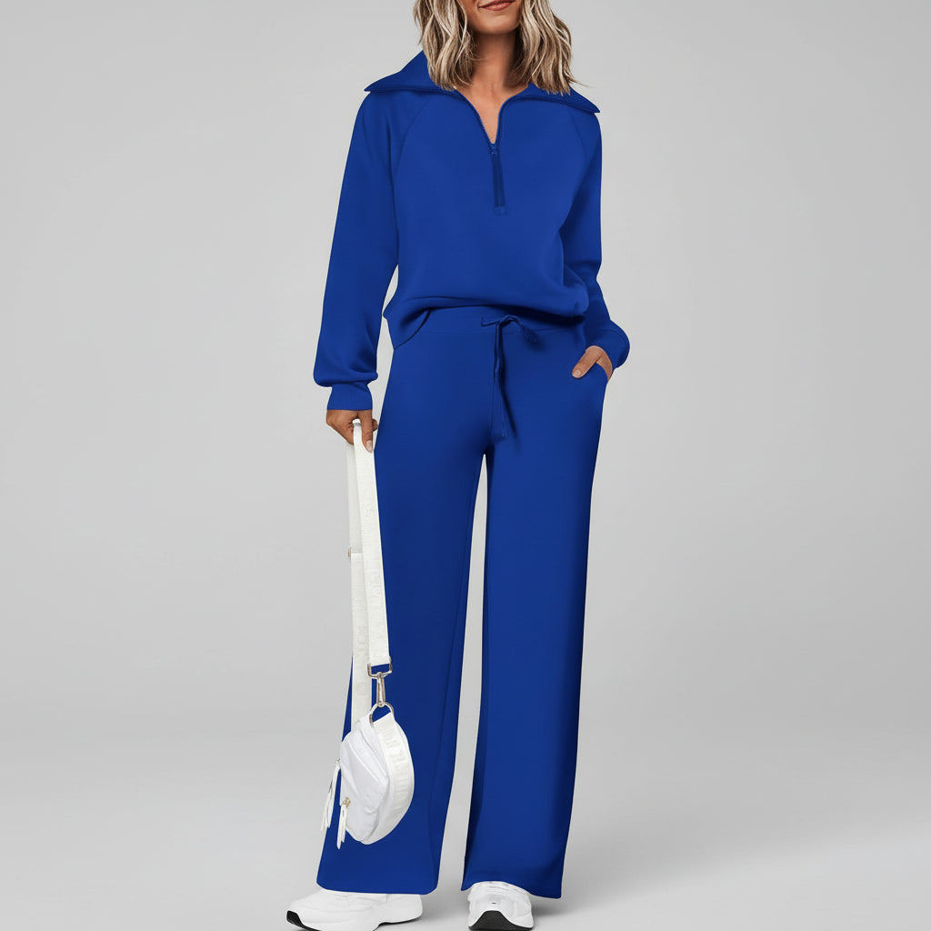 Casual Dames Tracksuit Set Half Zip Sweatshirt Palazzo Pants
