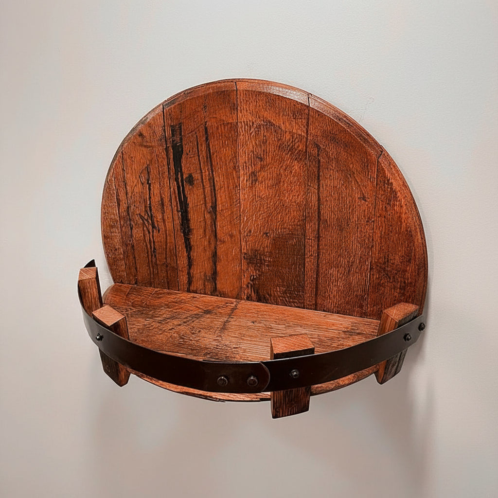 Rustic Bourbon Barrel Wall Shelf for Whiskey Display Home Bar Decor 2