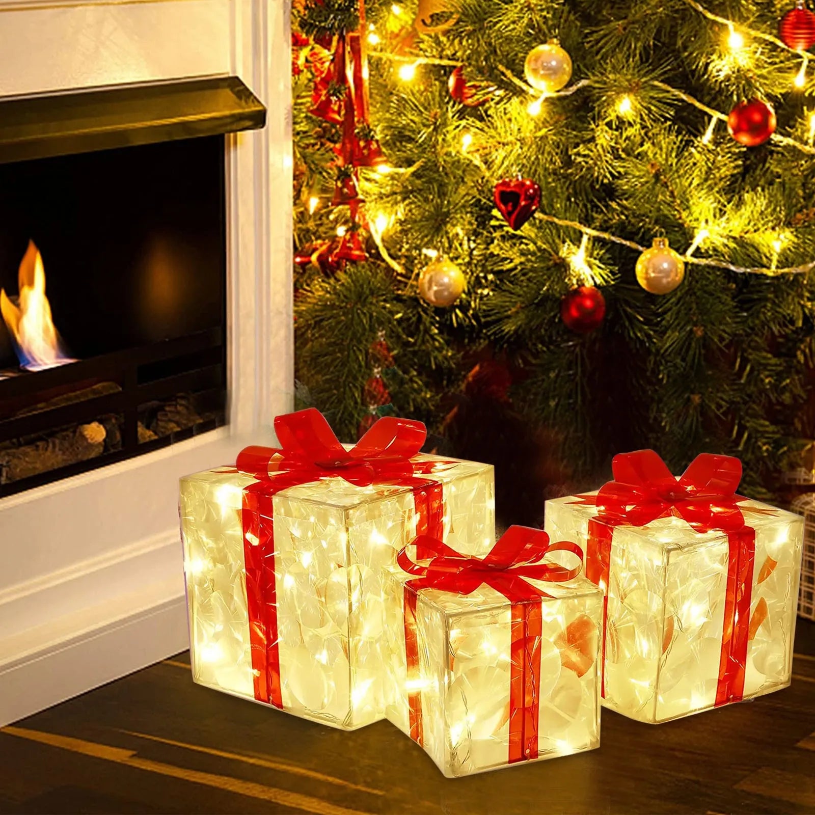 KerstGlans - Verlichte Cadeaudoos Ornament met Strik
