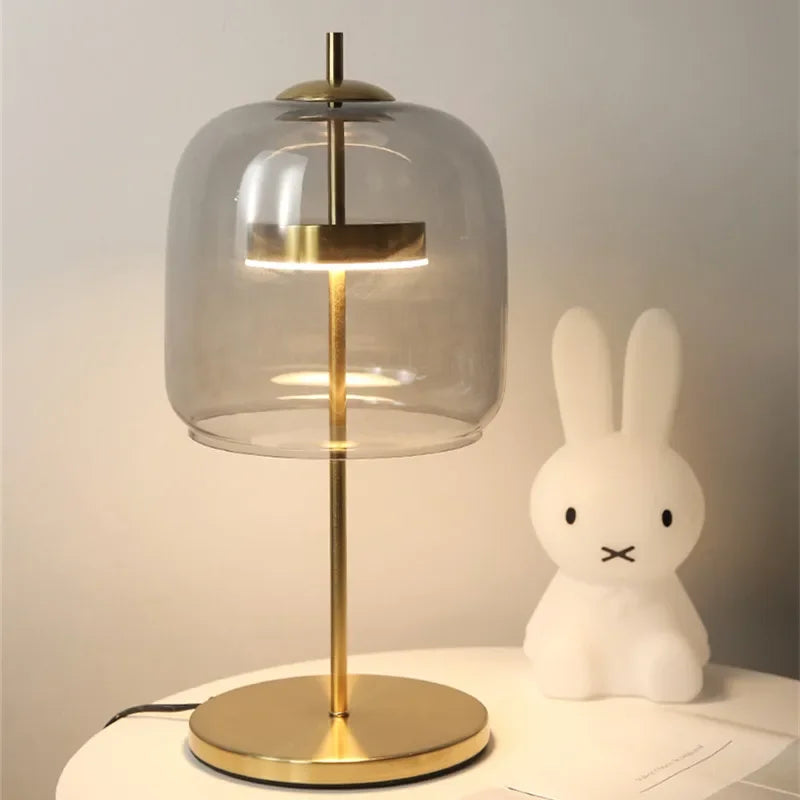 LumiGlass - Lámpara de mesa de vidrio moderna | Elegante luz nocturna LED para dormitorio y sala de estar