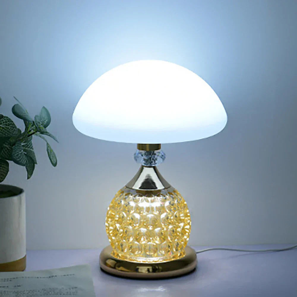 LuxeGlow - Lampada da tavolo vintage in cristallo con design a fungo e illuminazione dimmerabile