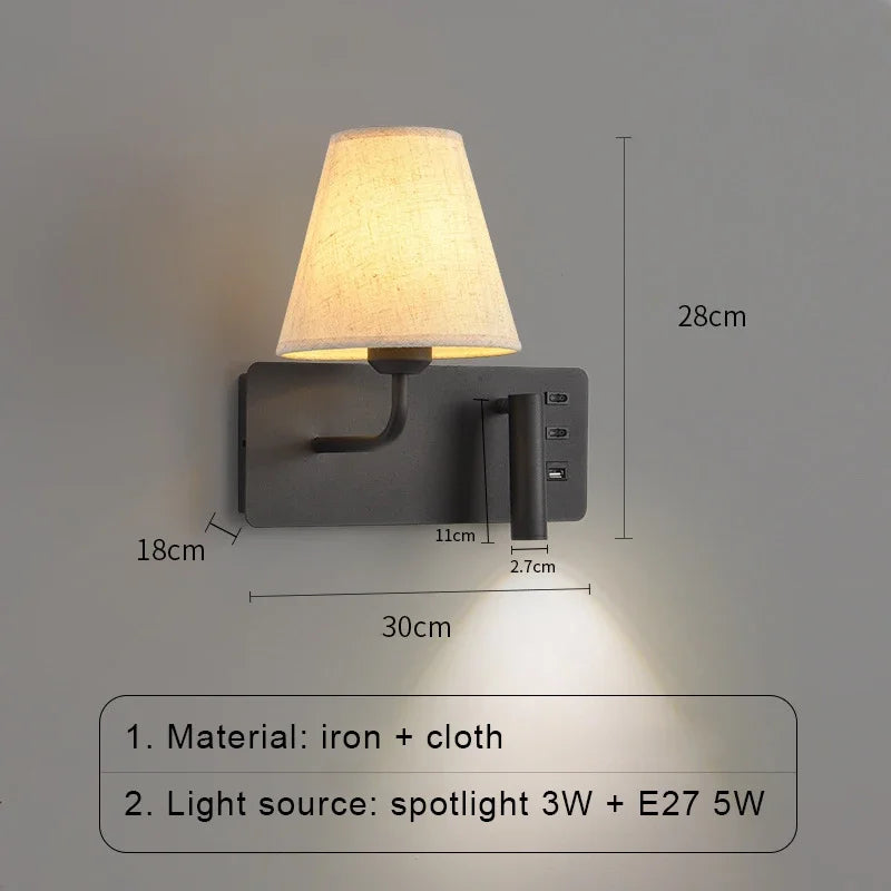 LuminoWall - Lámpara de pared moderna con USB y luz de lectura