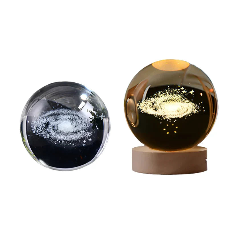 LumiCrystal - 3D LED Nachtlamp met Sterrenprojectie en Houten Basis