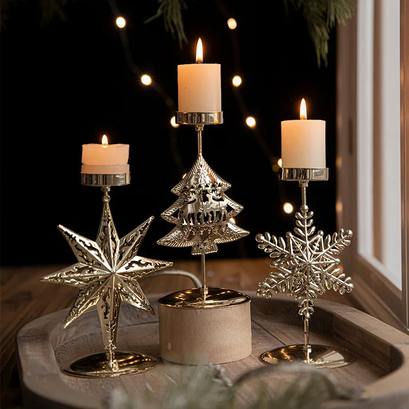 Glans - Gouden Ster- en Kerstboom Kaarsenhouder
