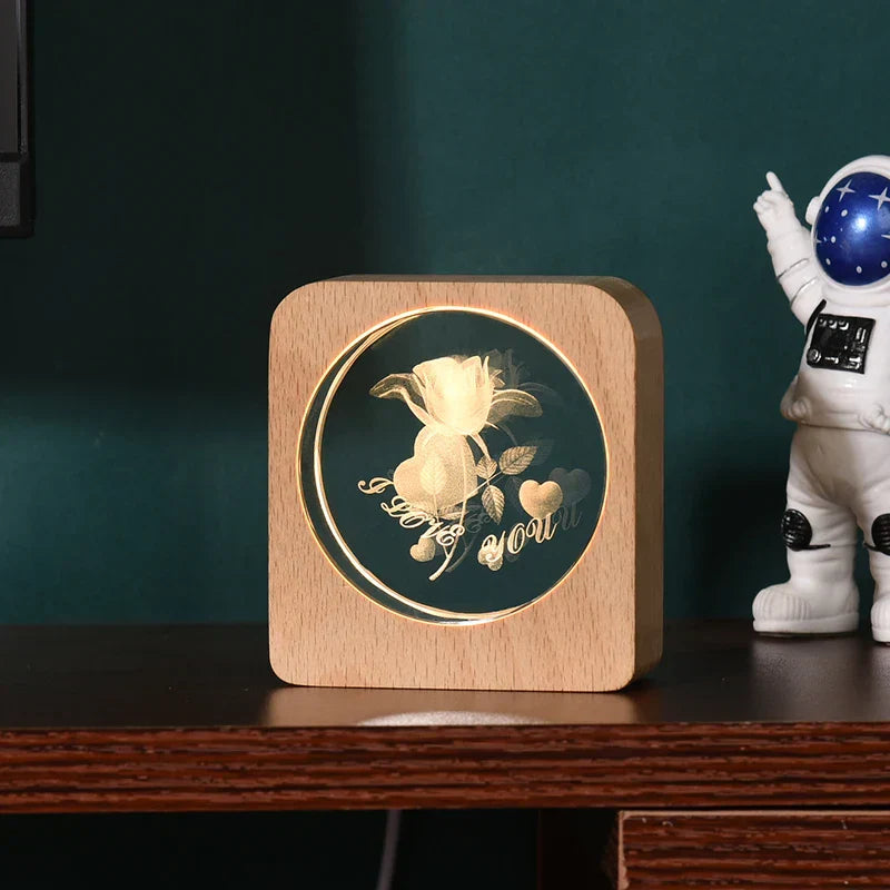 LumiWood - 3D Houten Nachtlamp met Gravure en Warme LED-verlichting