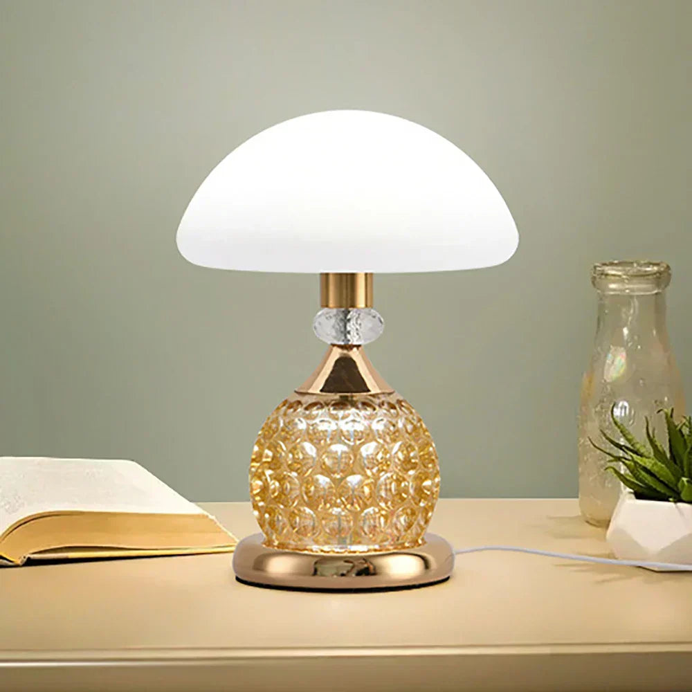 LuxeGlow - Lampada da tavolo vintage in cristallo con design a fungo e illuminazione dimmerabile