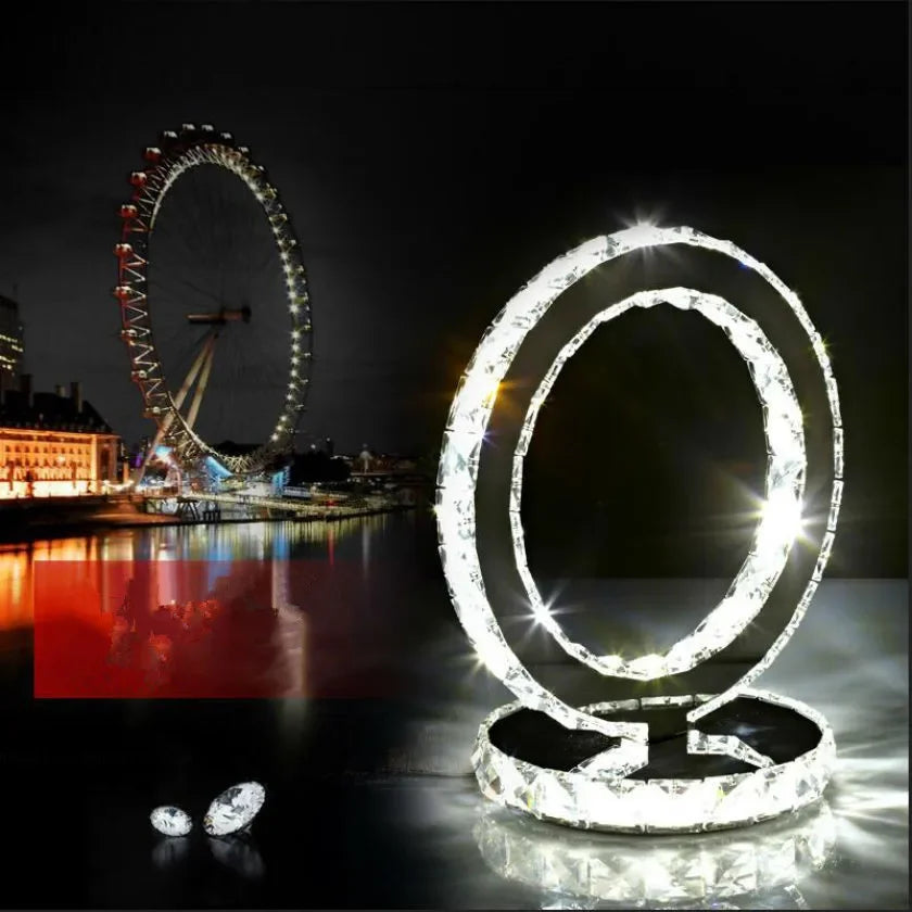 LumiCrystal - Lámpara de mesa moderna de cristal con iluminación LED | Diseño de anillo de lujo
