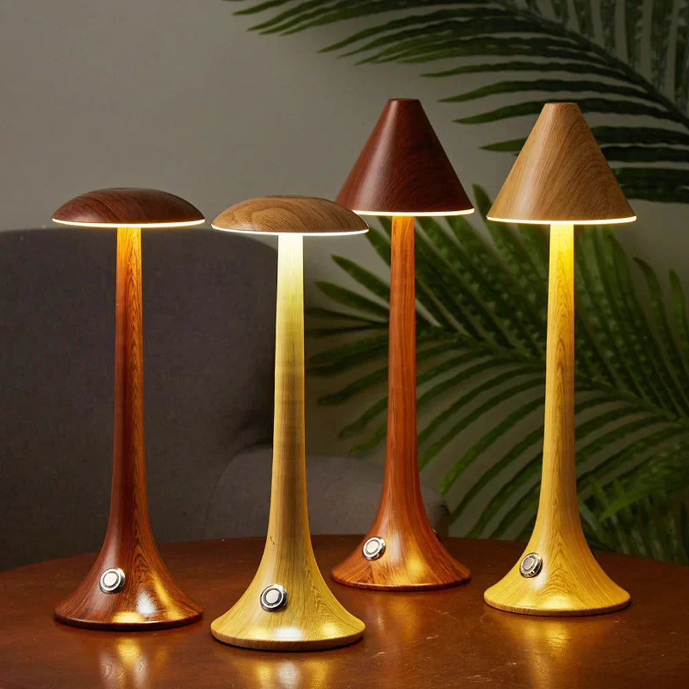 LumaWood - Oplaadbare LED Tafellamp met Houten Design, Dimbaar en Draadloos
