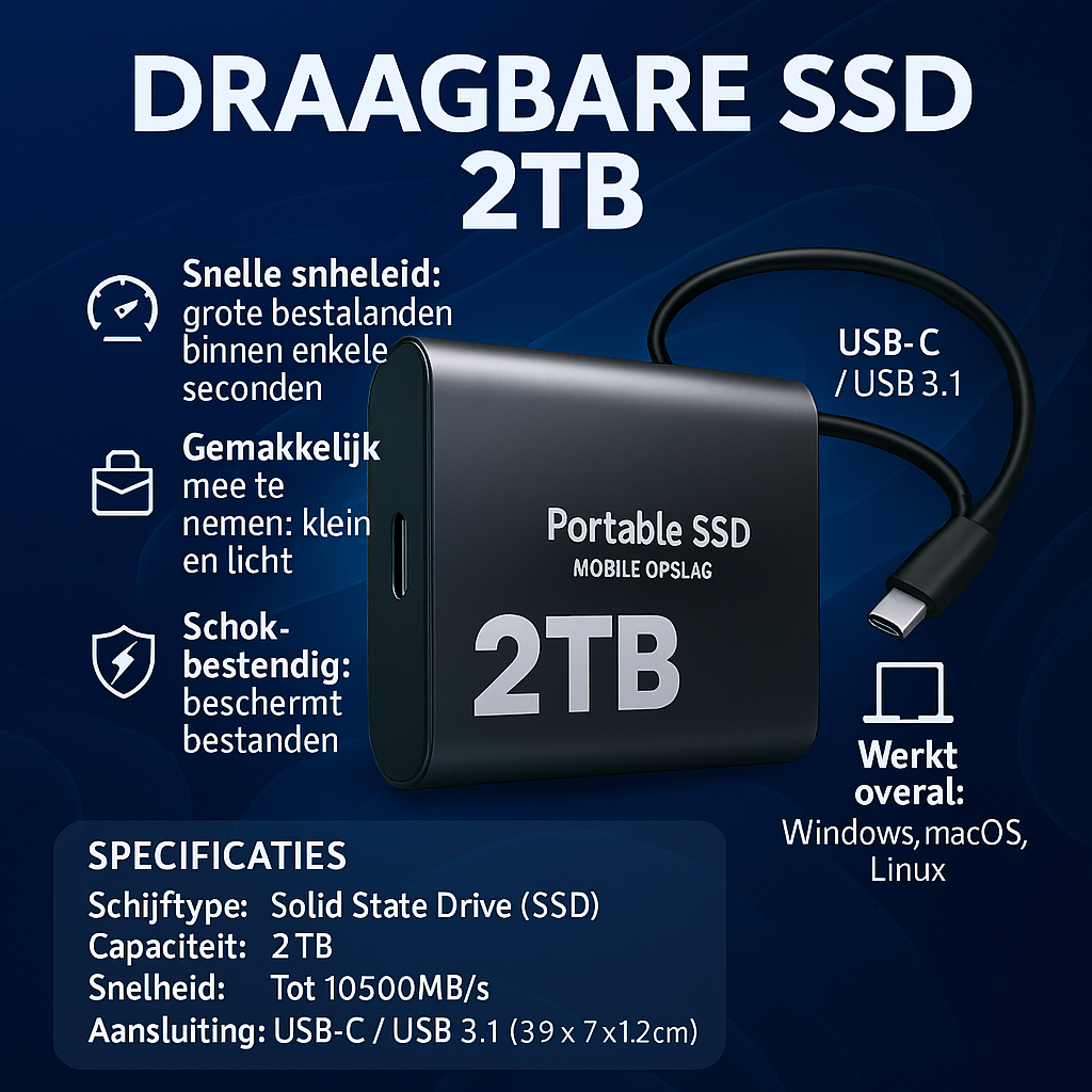 Hard Disk SSD Esterno 2TB Portatile Veloce Con Connessione USB C