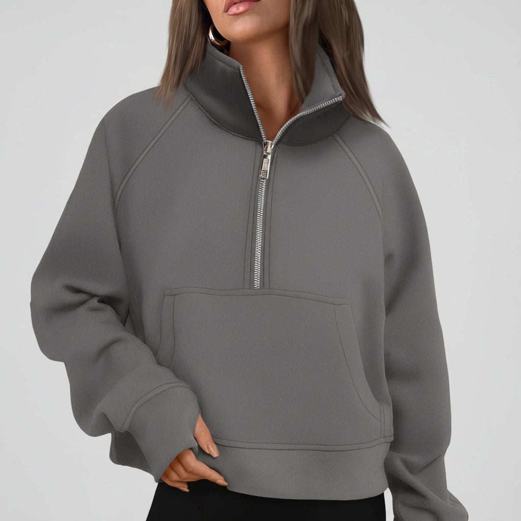 Vrouwen Half Zip Cropped Pullover Hoodie Herfst Mode Comfort