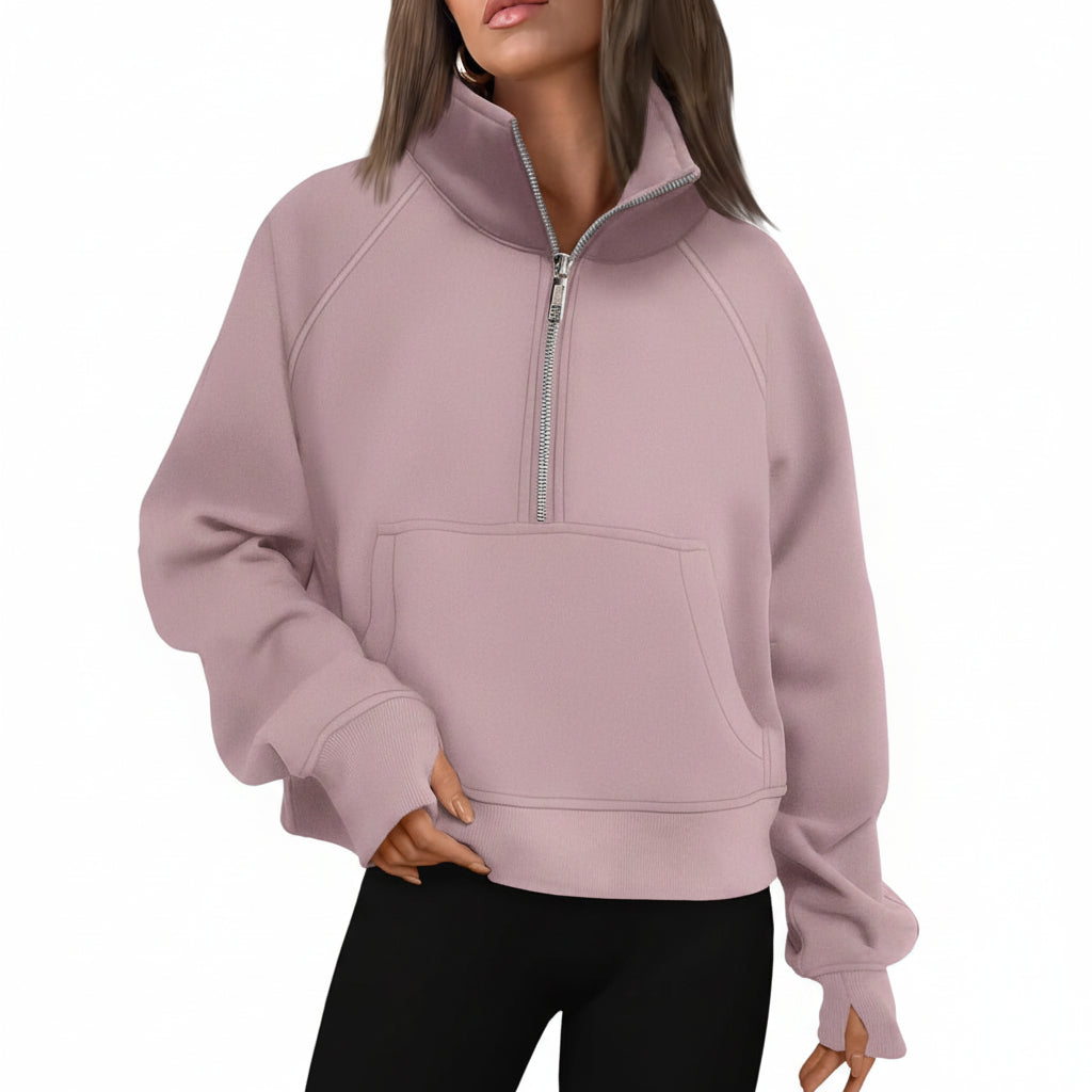 Vrouwen Half Zip Cropped Pullover Hoodie Herfst Mode Comfort