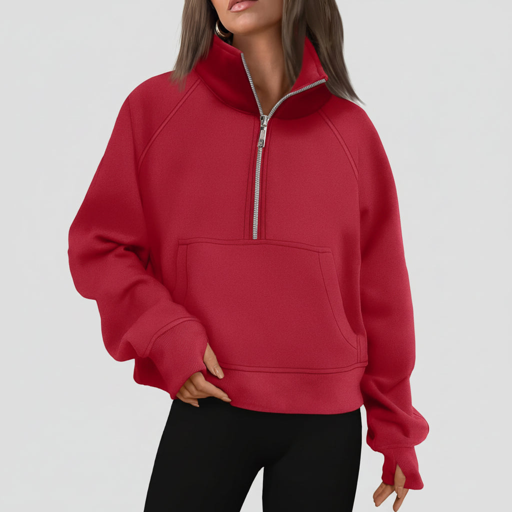 Vrouwen Half Zip Cropped Pullover Hoodie Herfst Mode Comfort