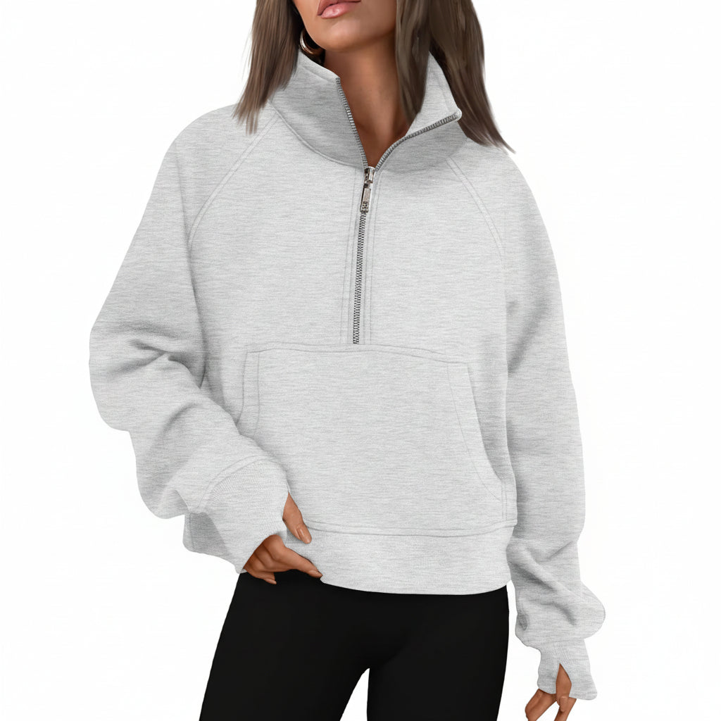 Vrouwen Half Zip Cropped Pullover Hoodie Herfst Mode Comfort