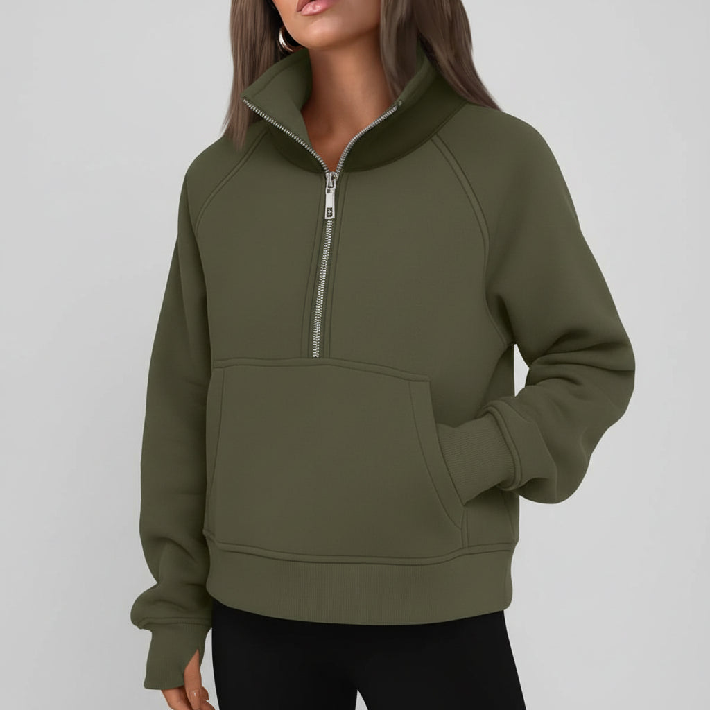 Camisola com Capuz Curta de Senhora com Fecho até Meio Outono Moda Conforto