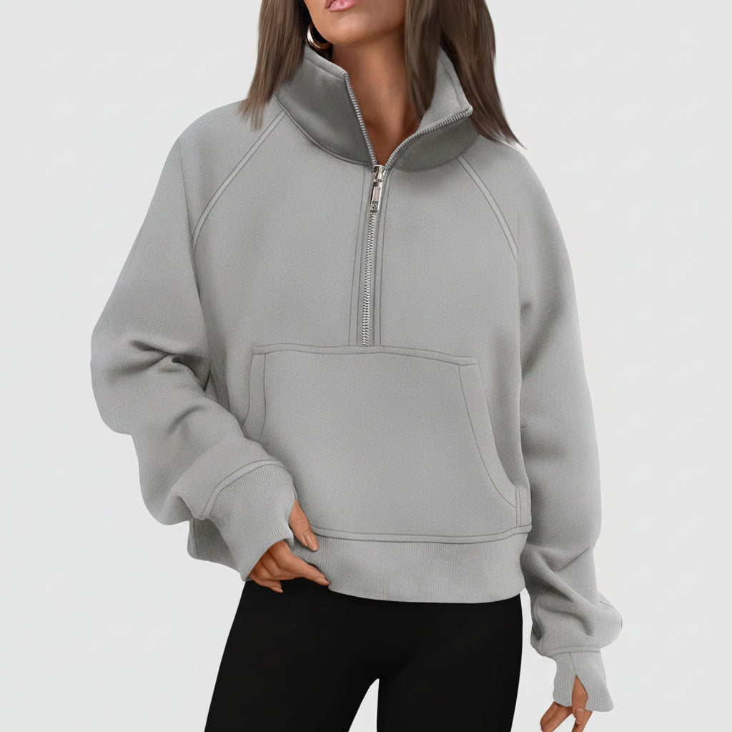 Vrouwen Half Zip Cropped Pullover Hoodie Herfst Mode Comfort
