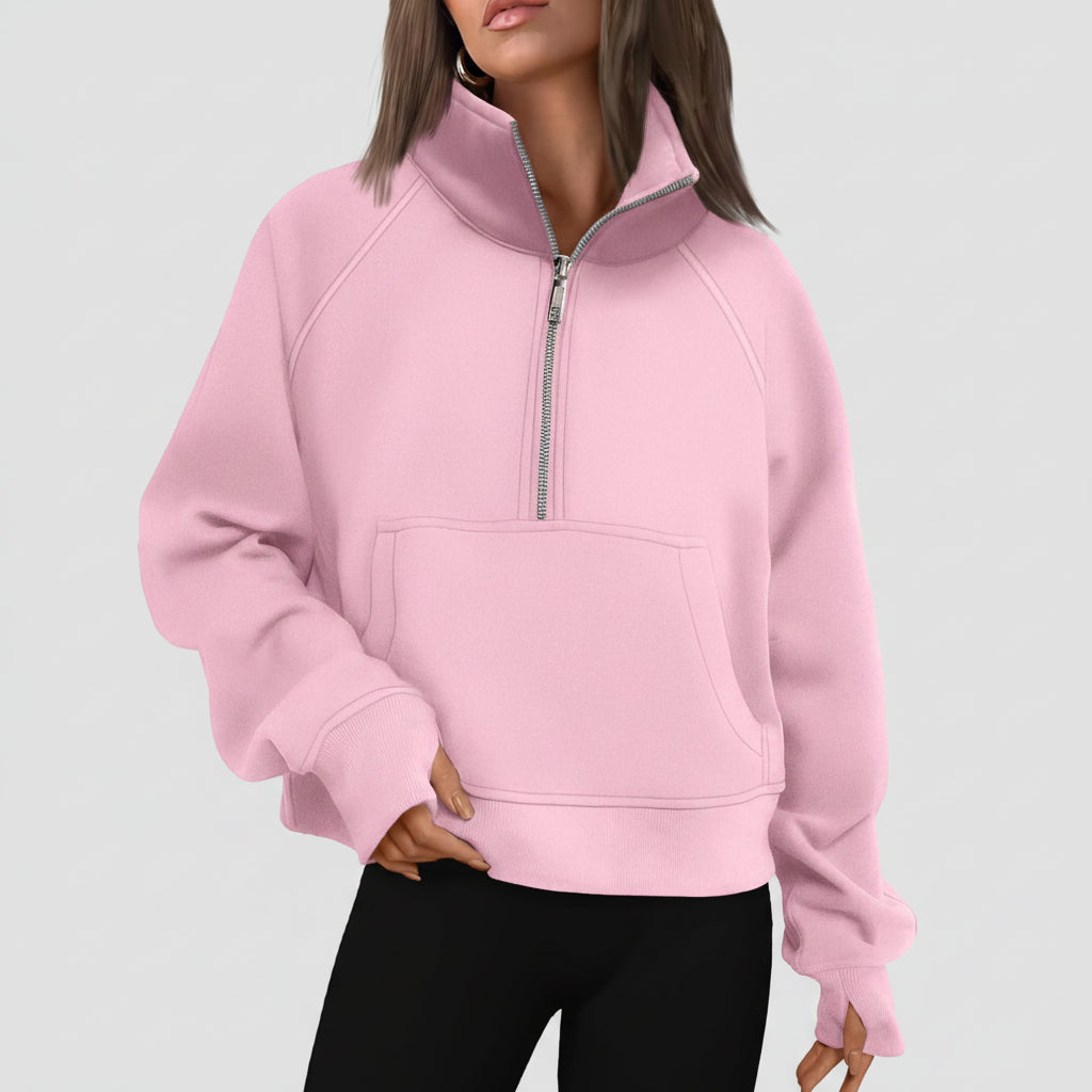 Vrouwen Half Zip Cropped Pullover Hoodie Herfst Mode Comfort