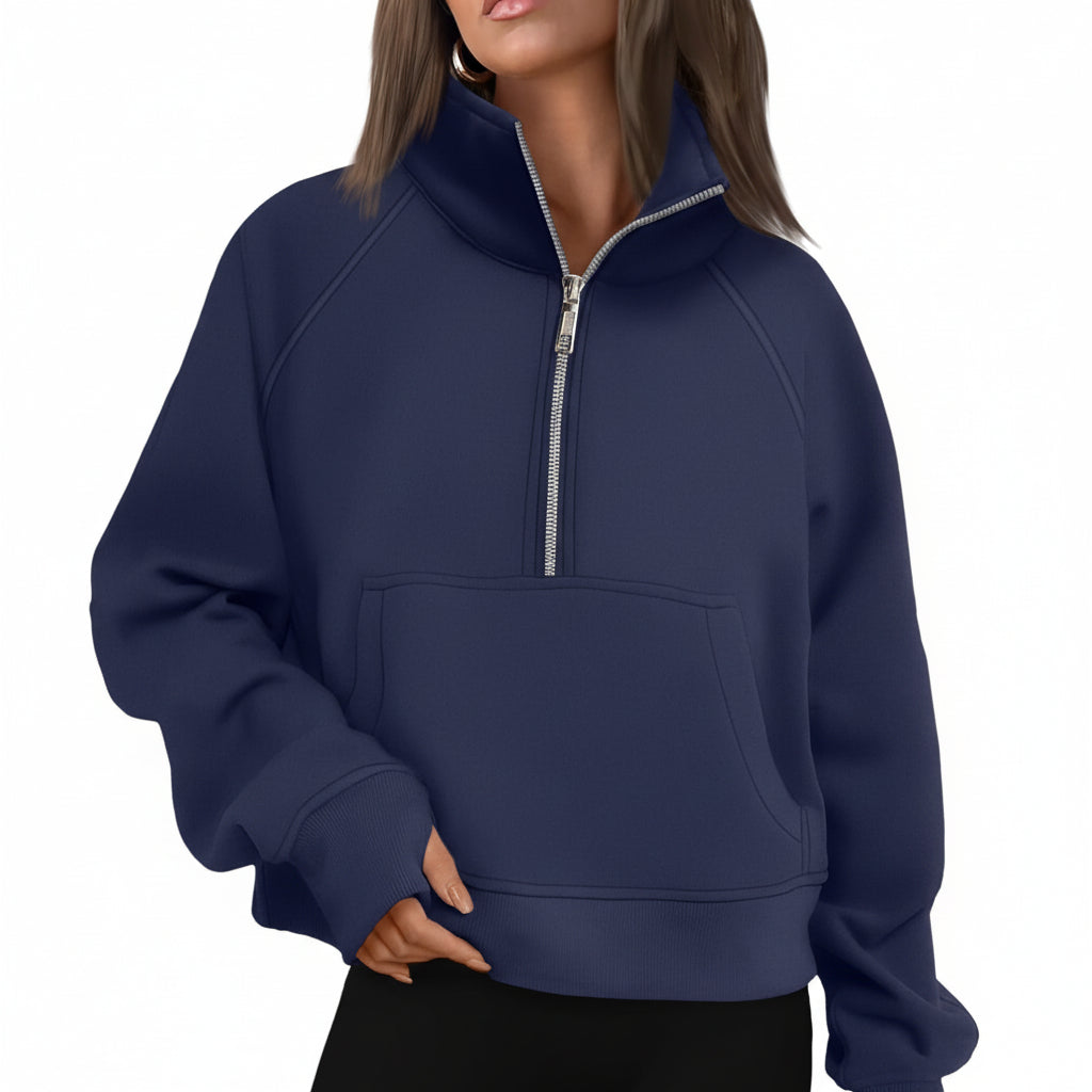 Vrouwen Half Zip Cropped Pullover Hoodie Herfst Mode Comfort