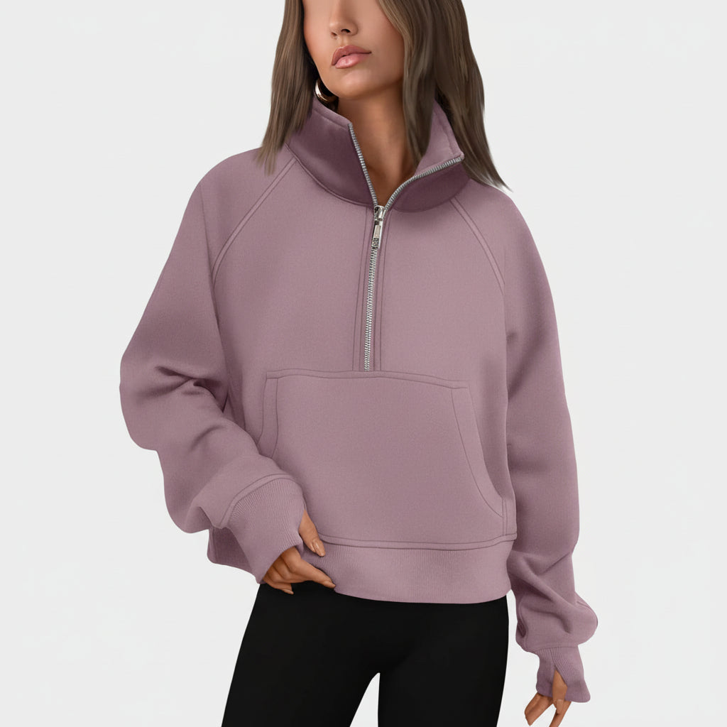 Vrouwen Half Zip Cropped Pullover Hoodie Herfst Mode Comfort
