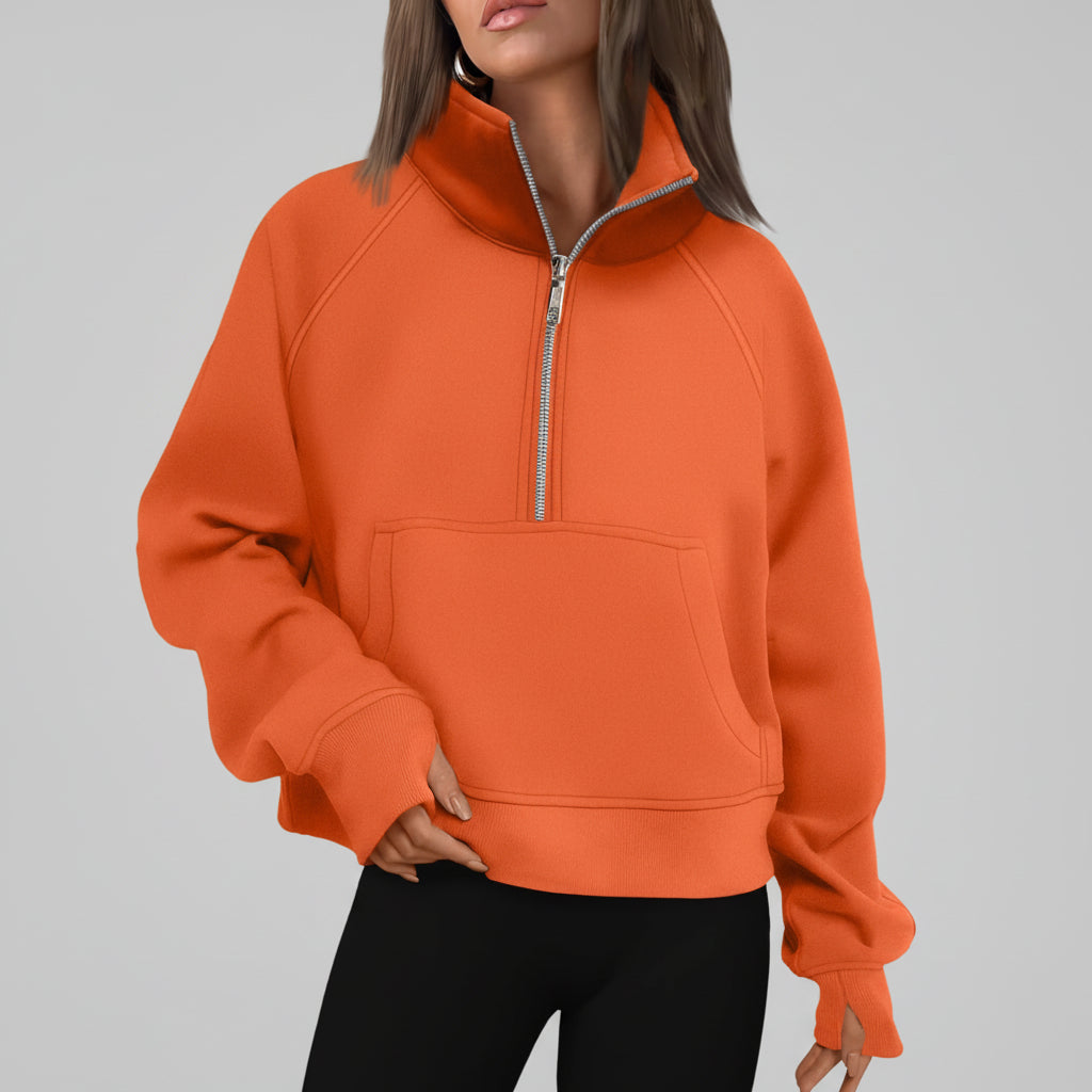 Vrouwen Half Zip Cropped Pullover Hoodie Herfst Mode Comfort