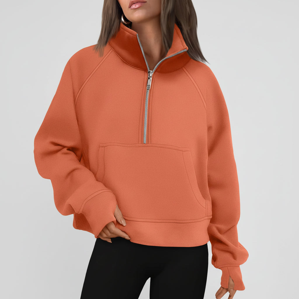 Vrouwen Half Zip Cropped Pullover Hoodie Herfst Mode Comfort