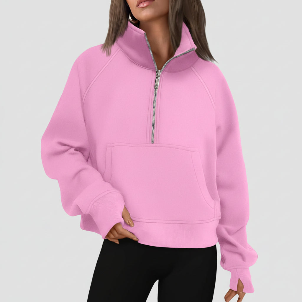 Vrouwen Half Zip Cropped Pullover Hoodie Herfst Mode Comfort
