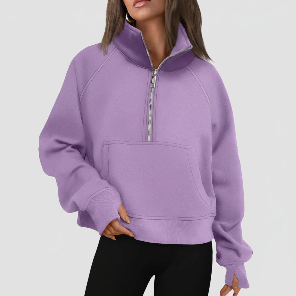 Vrouwen Half Zip Cropped Pullover Hoodie Herfst Mode Comfort