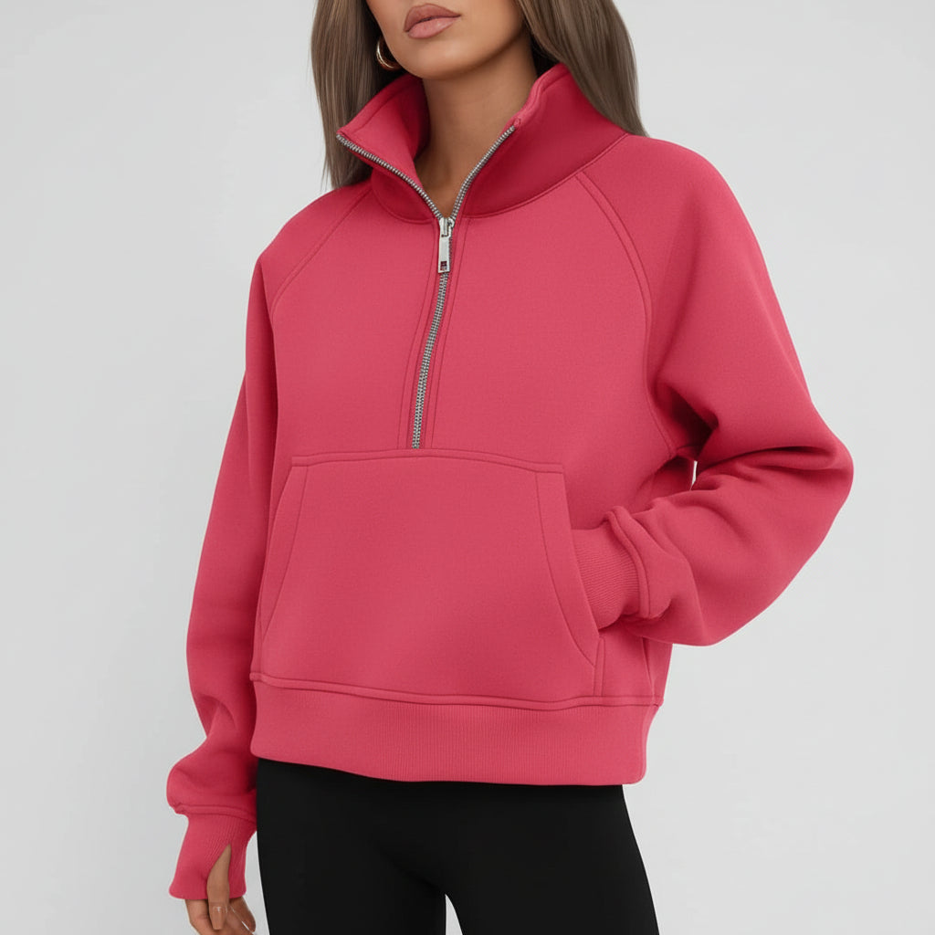 Vrouwen Half Zip Cropped Pullover Hoodie Herfst Mode Comfort