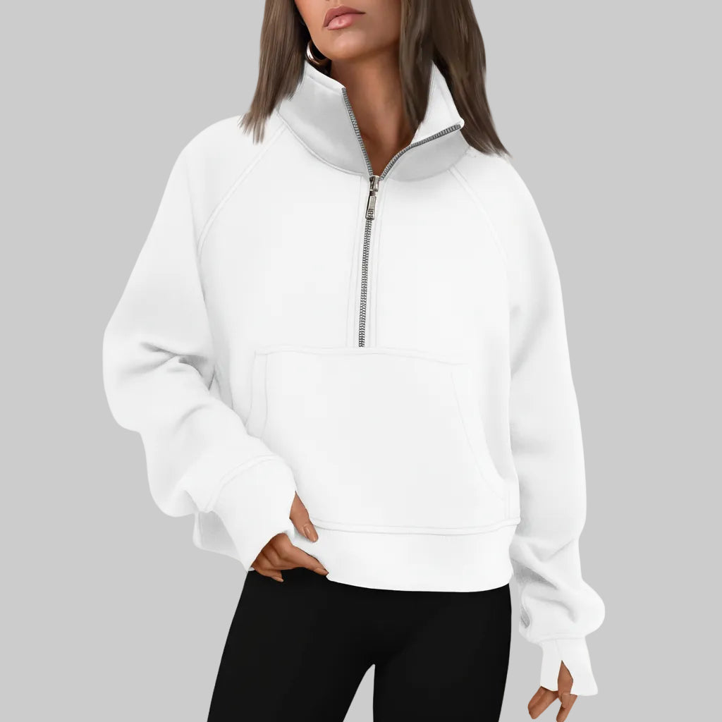 Vrouwen Half Zip Cropped Pullover Hoodie Herfst Mode Comfort