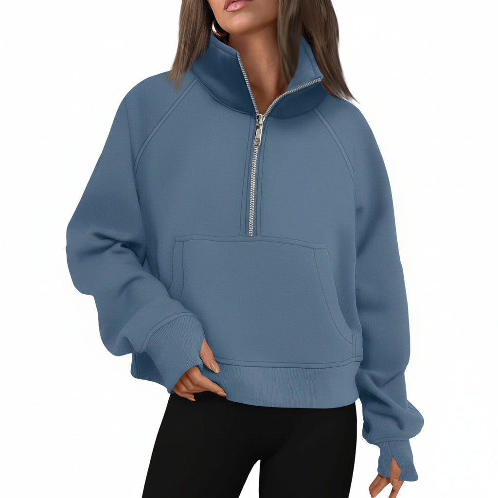 Vrouwen Half Zip Cropped Pullover Hoodie Herfst Mode Comfort