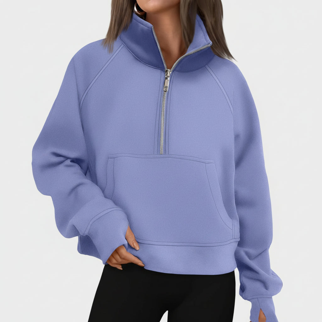 Vrouwen Half Zip Cropped Pullover Hoodie Herfst Mode Comfort