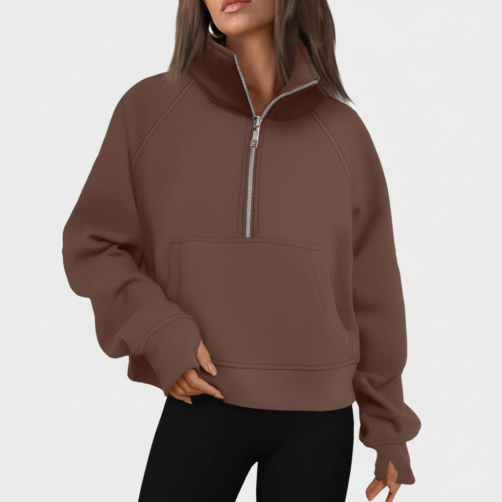 Vrouwen Half Zip Cropped Pullover Hoodie Herfst Mode Comfort