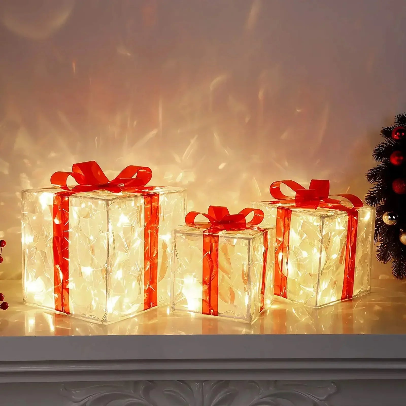 KerstGlans - Verlichte Cadeaudoos Ornament met Strik