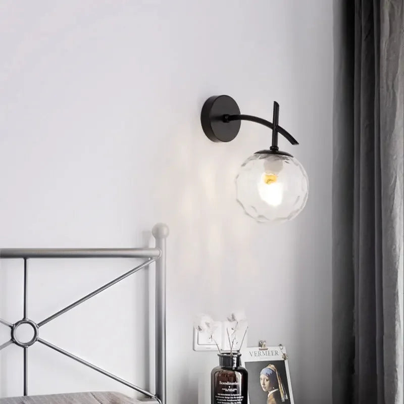 LumiWandlamp - Glazen Slaapkamerverlichting Zwart Goud Sconce