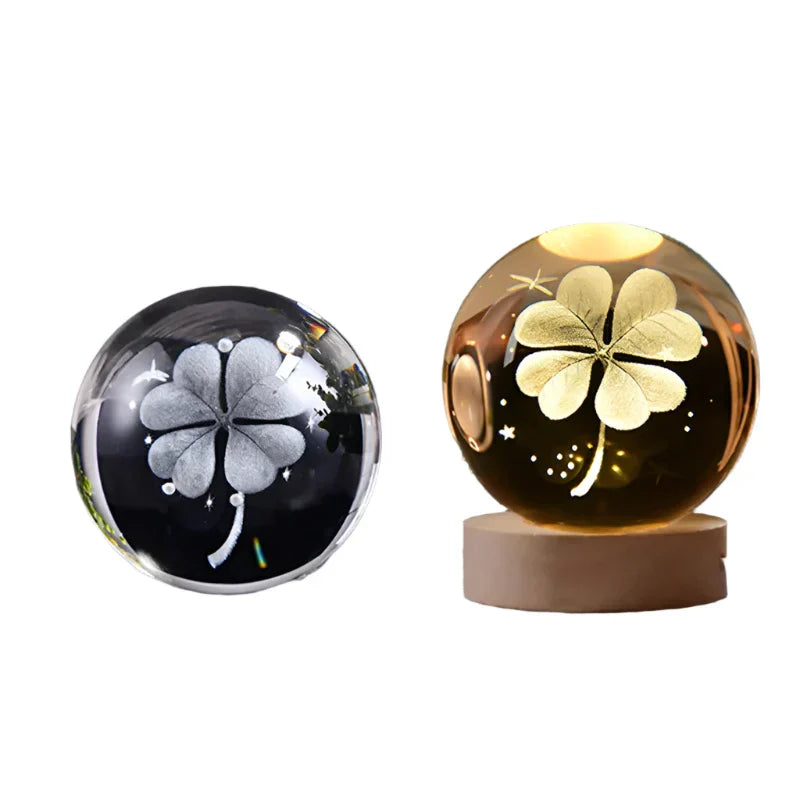 LumiCrystal - 3D LED Nachtlamp met Sterrenprojectie en Houten Basis