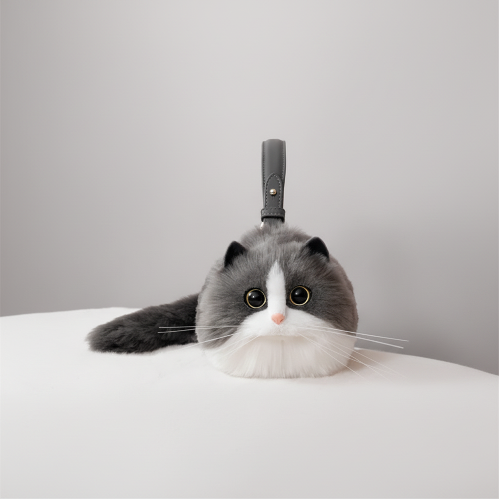 Schattige Kat Handtas Zachte Pluche Draagtas Dierenliefhebbers