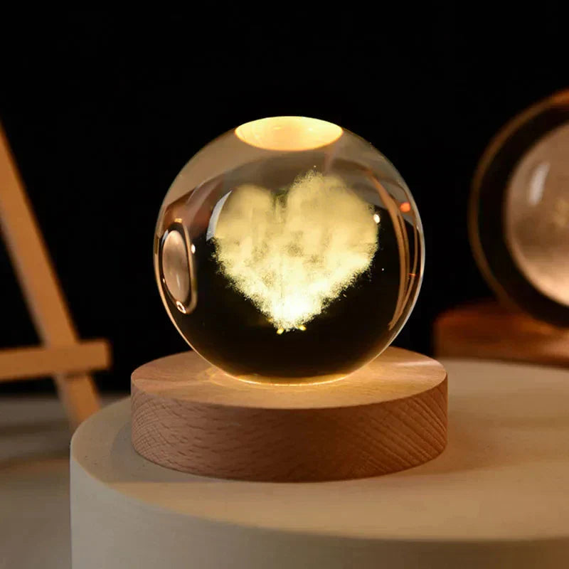 LumiCrystal - 3D LED Nachtlamp met Sterrenprojectie en Houten Basis