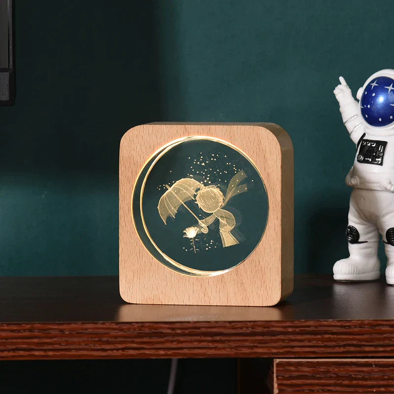 LumiWood - 3D Houten Nachtlamp met Gravure en Warme LED-verlichting