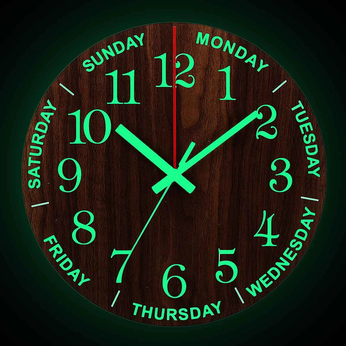 GlowClock - Silent Wooden Wall Clock with Night Light
