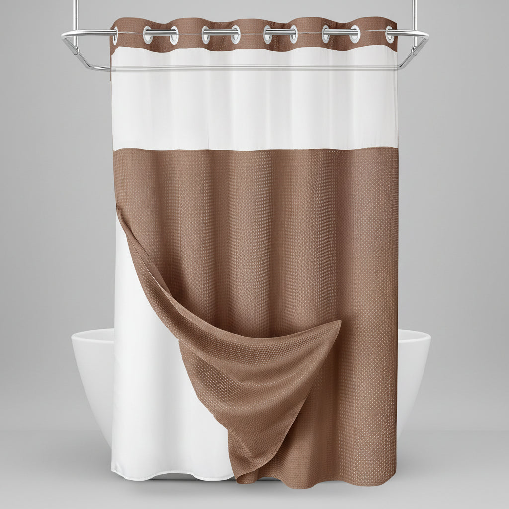 Cortina de Banho Sem Ganchos Forro Impermeável Janela de Privacidade