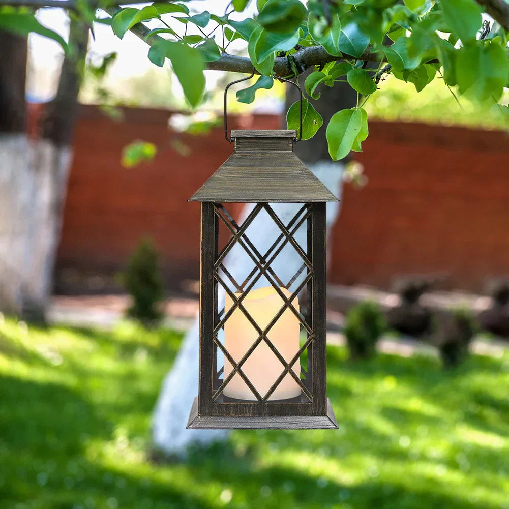 LumiLantern - Vintage Solar Garden Lantern with LED Candle - Weatherproof Decoration for Outdoors & Patio