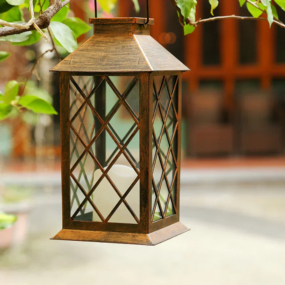 LumiLantern - Vintage Solar Garden Lantern with LED Candle - Weatherproof Decoration for Outdoors & Patio