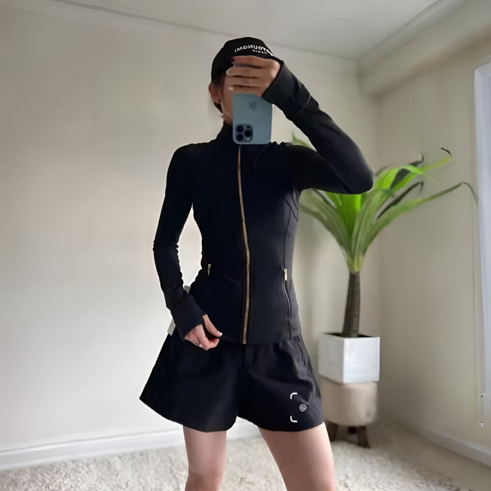 Casaco Desportivo Senhora Cintura Ajustável Elástico Casaco de Ginásio