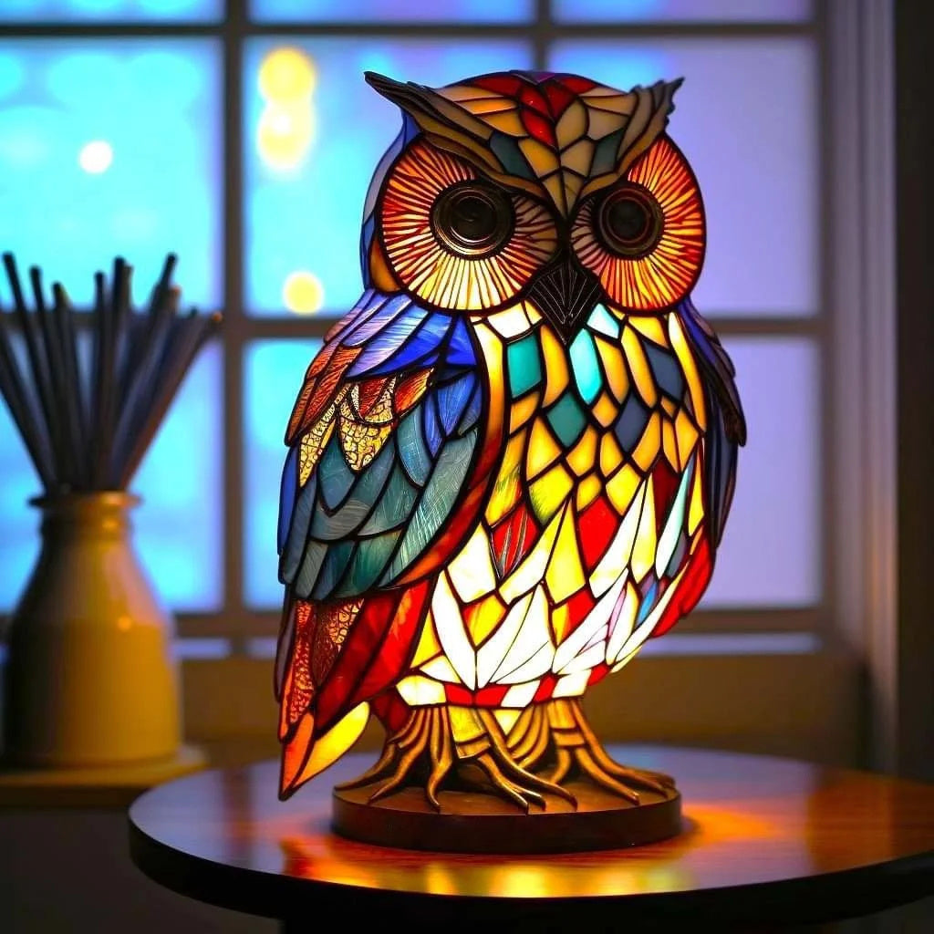 Stained Glass Animal Lamp Kaleidoscopic Light Decorative Home Accent 4