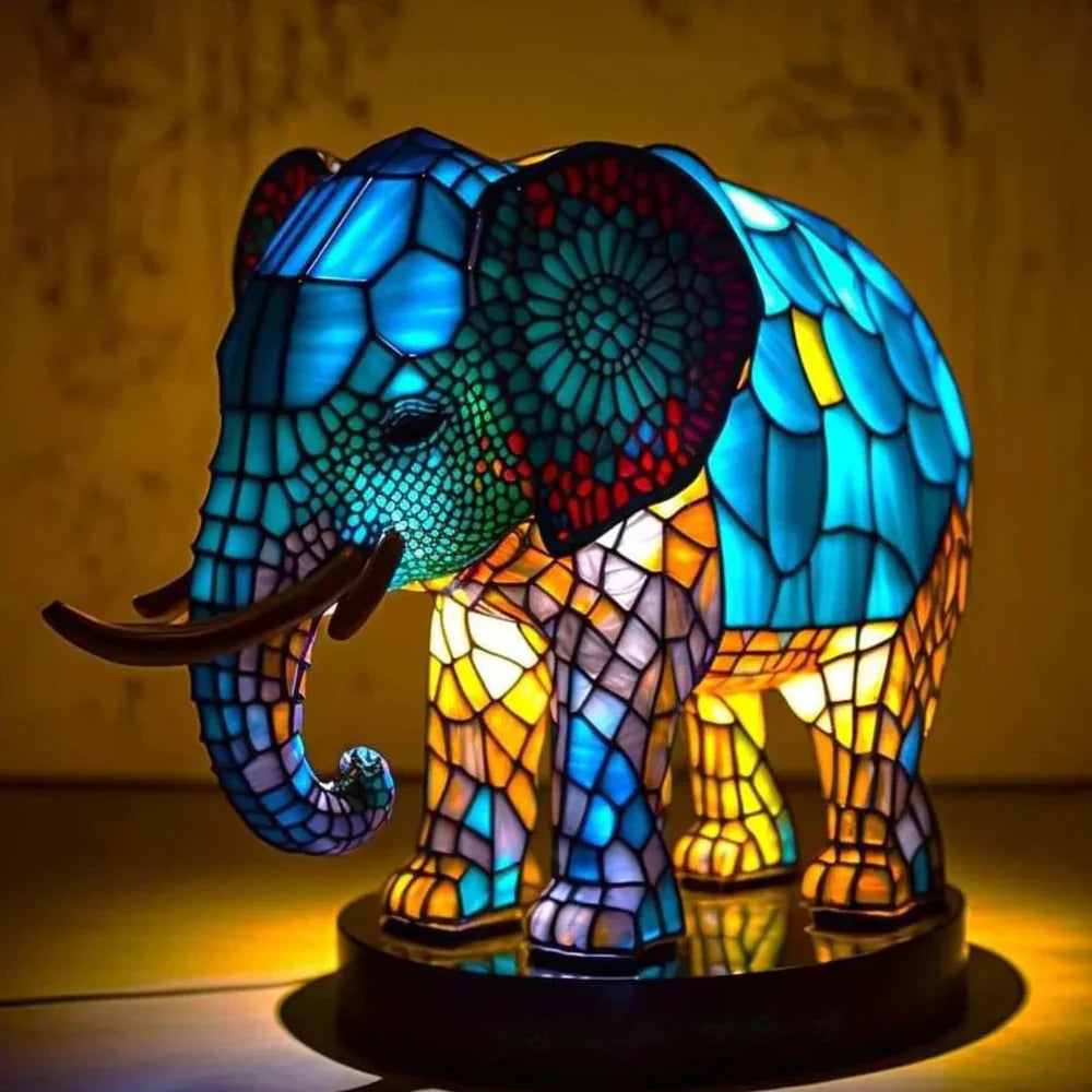 Tafellamp Gebrandschilderd Glas Dieren Sculptuur Sfeerverlichting